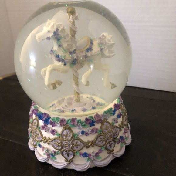 1995 San Francisco Music Box Company Snow Globe Flowers Carousel Horse Vintage - Picture 7 of 11